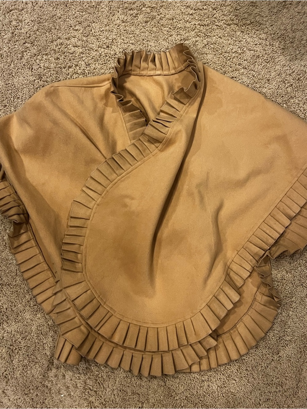 Ruffled Edge Camel Poncho Top premium boutique
